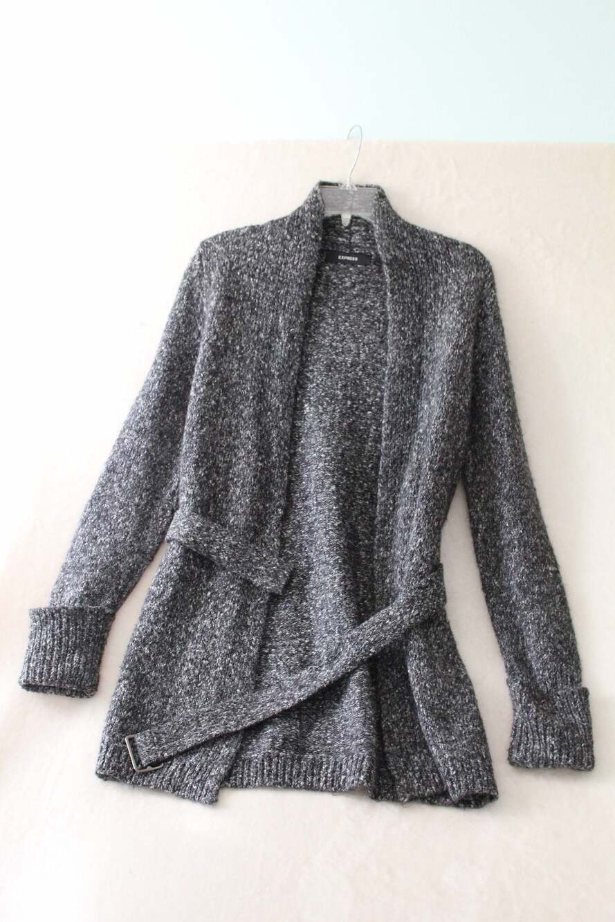 Express Gray Marled Belted Shawl Collar Cardigan Size S